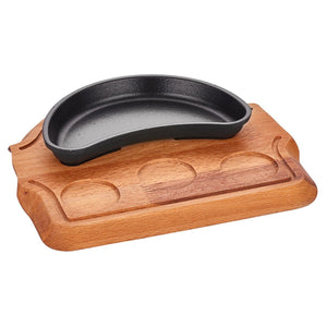 ABM Iron Cast Kidney Shape Fajita Dish 19x10cm + Trivet (A 120BB 19A) - iFoodservice Online