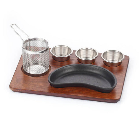 ABM Iron Cast Kidney Shape Fajita Set - Medium Density Fiber (A 151 07) - iFoodservice Online