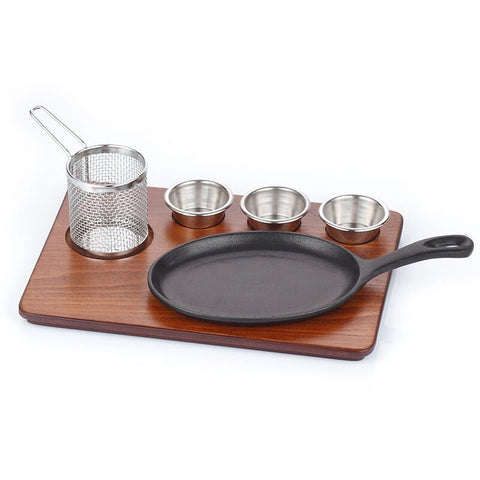ABM Iron Cast Oval Fajita Serving Set - Medium Density Fiber (A 153 07) - iFoodservice Online
