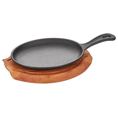 ABM Iron Cast Oval Fajita Skillet 21X15cm + Trivet (A 120SA 21A) - iFoodservice Online