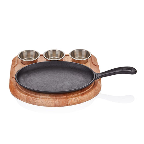 ABM Iron Cast Oval Fajita Skillet 21X15cm + Trivet CH (A 120SA 21SA) - iFoodservice Online