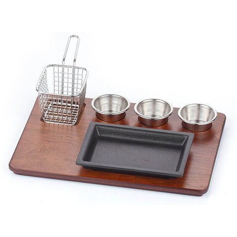 ABM Iron Cast Rectangle Fajita Set - Medium Density Fiber (A 208 07) - iFoodservice Online