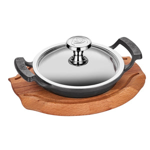 ABM Iron Cast Round A2 Dish 16cm + Stainless Steel Lid + Trivet (A 120YS 16KA) - iFoodservice Online