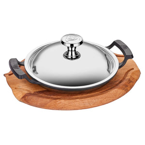 ABM Iron Cast Round Shallow Wok 20cm + Stainless Steel Lid + Trivet (A 120SK 20KA) - iFoodservice Online
