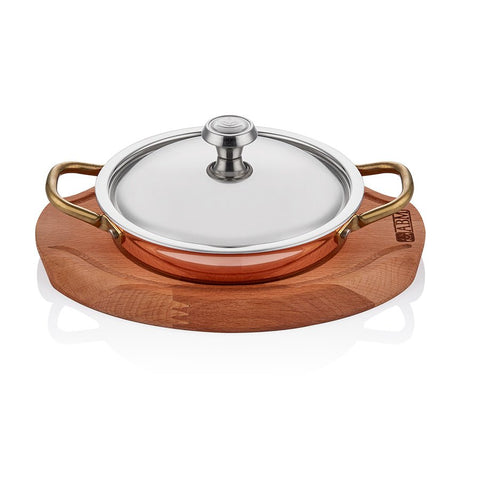 ABM Multi Metal Copper Round Dish 14cm +trivet + Lid(A 101YS 14KA) - iFoodservice Online