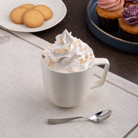Ariane Earth 11 5/6 Oz Earth - Linen Dotts White Porcelain Mug - 6/Case (AERARN508054035) - iFoodservice Online