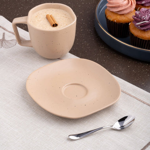 Ariane Earth 6" Earth - Dark Sand Dots Porcelain Saucer - 12/Case (AERARN512014015) - iFoodservice Online