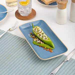 Ariane Gn 14 1/6'' x 6 1/2'' Twister Blue Porcelain Rectangle Plate - 6/Case (AGNARN264011036) - iFoodservice Online