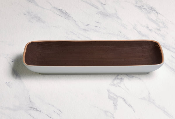 Ariane Gn 14 1/6'' x 6 1/2'' Twister Dark Brown Mokka Porcelain Rectangle Plate - 6/Case (AGNARN263011036) - iFoodservice Online