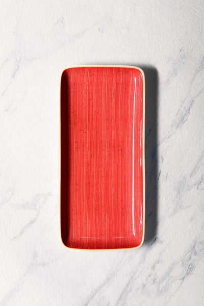 Ariane Gn 14 1/6'' x 6 1/2'' Twister Red Porcelain Rectangle Plate - 6/Case (AGNARN204011036) - iFoodservice Online