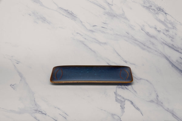 Ariane Laps 12 3/5'' x 6'' Splash Denim Porcelain Broad Rectangle Platter - 6/Case (ALPARND53011003) - iFoodservice Online