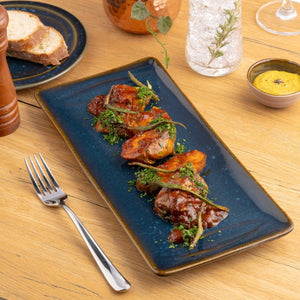 Ariane Laps 8 1/4'' x 5 1/8'' Splash Denim Porcelain Rectangle Platter - 6/Case (ALPARND53011005) - iFoodservice Online