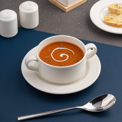 Ariane Prime 10 1/7 Oz White Orba Porcelain Soup Bowl With 2 Handle - 8/Case (APRARN121027030) - iFoodservice Online