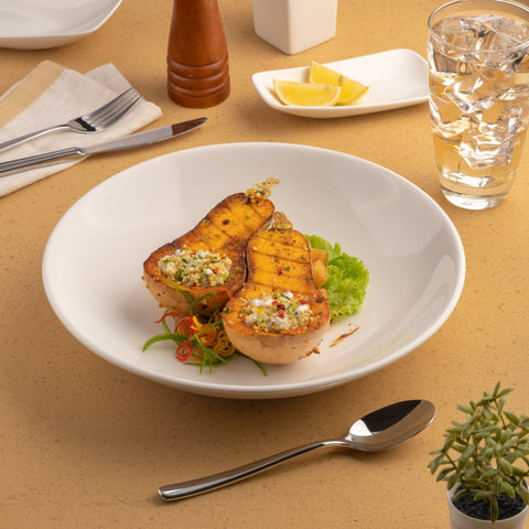 Ariane Vital Coupe 11" Vital Coupe - Warm White Porcelain Coupe Round Wok Deep Plate - 6/Case (AVCARN000012003) - iFoodservice Online
