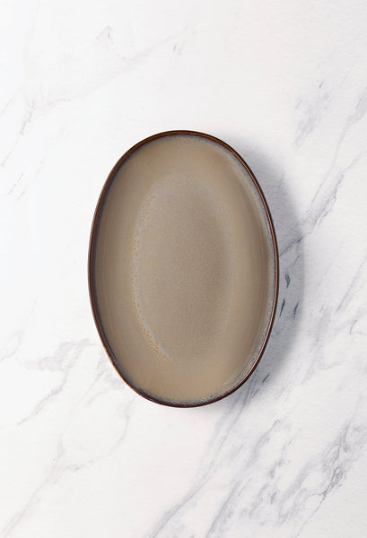 Ariane Vital Coupe 12 3/5" Splash Beige Porcelain Coupe Oval Plate - 6/Case (AVCARN257015032) - iFoodservice Online