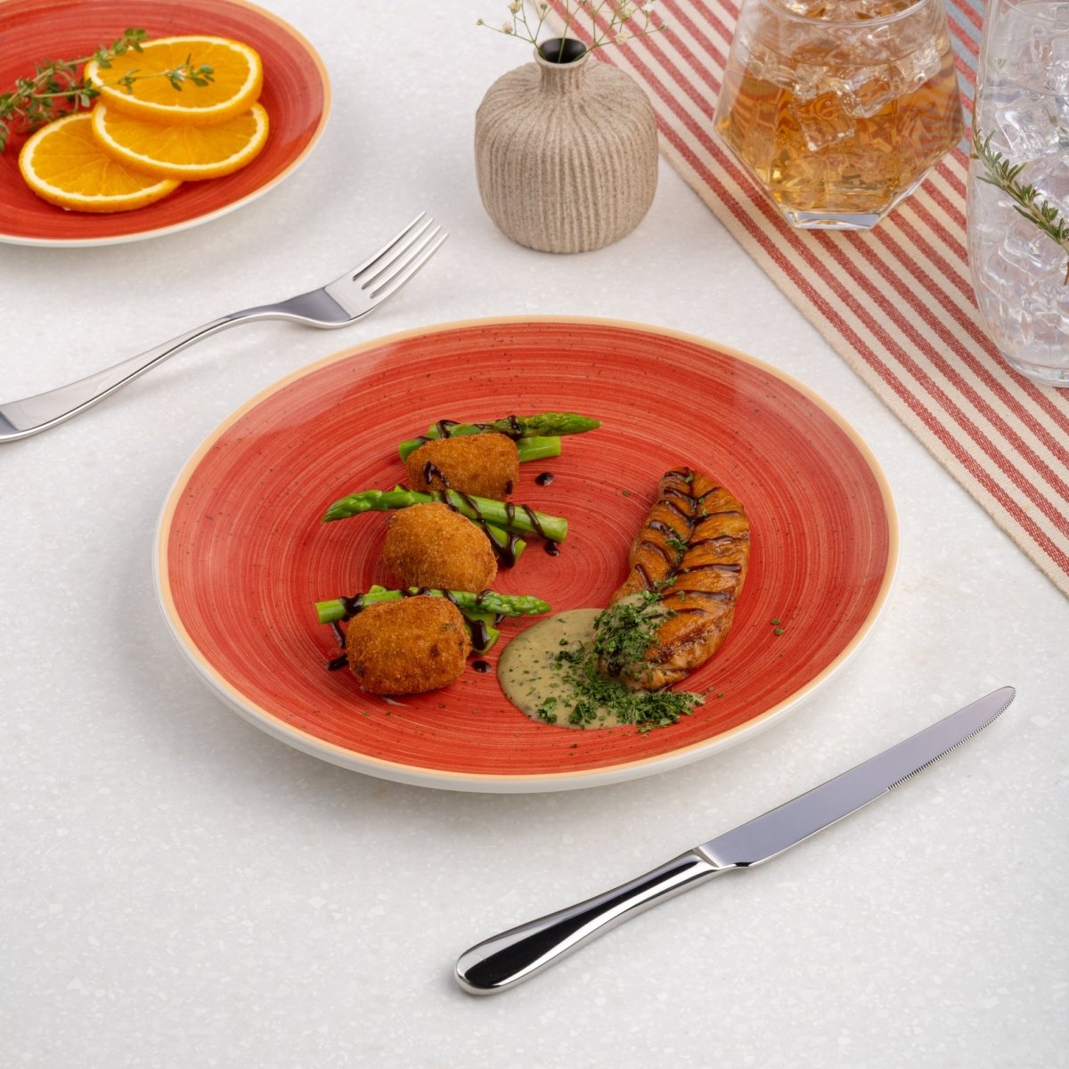Ariane Vital Coupe 7" Twister Red Porcelain Coupe Round Rimless Plate - 12/Case (AVCARN204011018) - iFoodservice Online