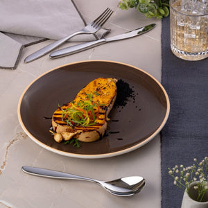 Ariane Vital Coupe 8 1/4" Twister Mokka Dark Brown Porcelain Coupe Round Rimless Plate - 12/Case (AVCARN263011021) - iFoodservice Online