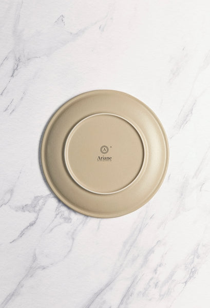 Ariane Vital Coupe 9 4/9" Tornado - Sand Dollar Gray Porcelain Coupe Round Rimless Plate - 6/Case (AVCARN428011024) - iFoodservice Online
