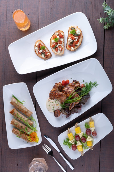 Ariane Vital Rectangle 13" x 9" Warm White Porcelain Plate - 6/Case (AVRARN000011033) - iFoodservice Online