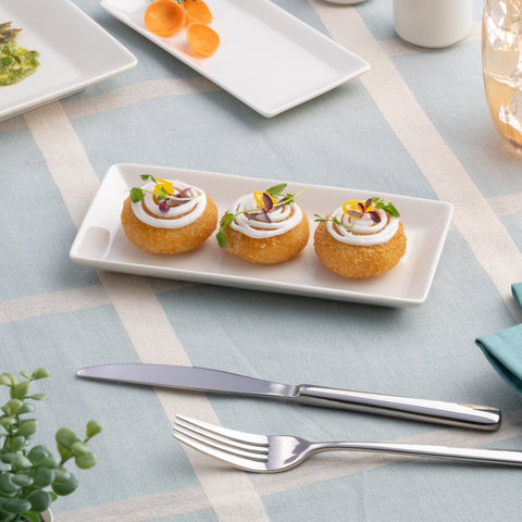 Ariane White 7" x 3 1/2" Panorama Porcelain Rectangle Plate - 12/Case (ARRARN000011018) - iFoodservice Online