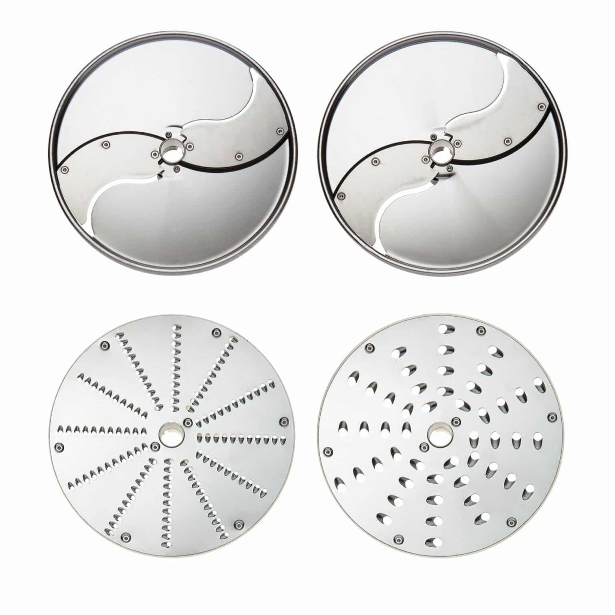 Eurodib Dito Sama, Set of 4 Stainless Steel Discs containing one each of: C2S 5/64" (2mm) slicing disc, C5S 3/16" (5mm) slicing disc, J2X 5/64" (2mm) grating disc and J7X 9/32" (7mm) grating disc (650178) - iFoodservice Online