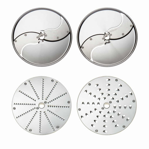 Eurodib Dito Sama, Set of 4 Stainless Steel Discs containing one each of: C2S 5/64" (2mm) slicing disc, C5S 3/16" (5mm) slicing disc, J2X 5/64" (2mm) grating disc and J7X 9/32" (7mm) grating disc (650178) - iFoodservice Online
