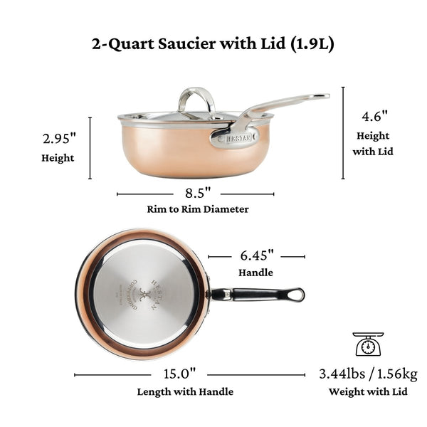Hestan CopperBond® 2.0qt Induction Copper Saucier with Lid (31705) - iFoodservice Online