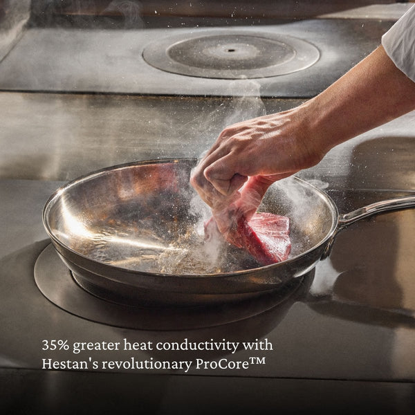 Hestan ProBond® Luxe 12.5" Polished Professional Clad Stainless Steel Skillet with Lid (31799) - iFoodservice Online