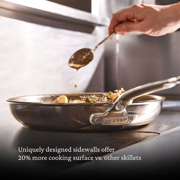 Hestan ProBond® Luxe 12.5" Polished Professional Clad Stainless Steel Skillet with Lid (31799) - iFoodservice Online