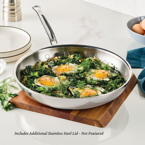 Hestan ProBond® Luxe 12.5" Polished Professional Clad Stainless Steel Skillet with Lid (31799) - iFoodservice Online