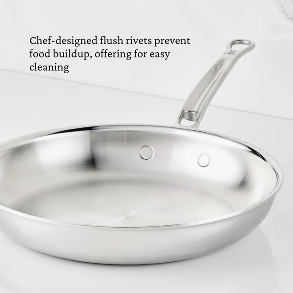 Hestan ProBond® Luxe 12.5" Polished Professional Clad Stainless Steel Skillet with Lid (31799) - iFoodservice Online