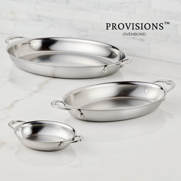 Hestan Provisions Medium Clad Stainless Steel Oval Au Gratin (31722) - iFoodservice Online