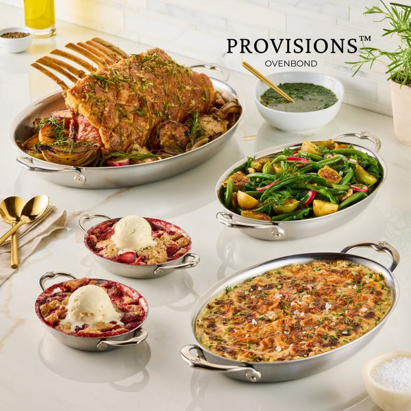 Hestan Provisions Small Stainless Steel Oval Au Gratin Set, Twin Pack Cooking Surface: 6.5 (L) x 5.5" (W) x 1.45" (71053) - iFoodservice Online