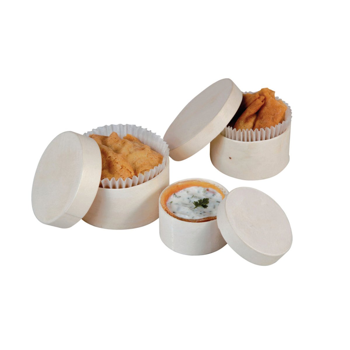 Packnwood 3 Round Wooden Cup Kit D:2.5in H:1.3in / D:2.3in H:1.1in / D:1.9in H:1in - iFoodservice Online