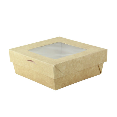Packnwood Bakeable Kraft Kray Box with PET Lid 12oz L:4.5in W:4.5in H:1.6in Up to 350F(Base Only) - iFoodservice Online