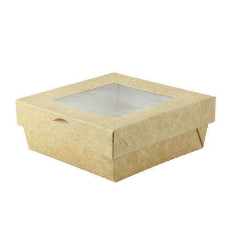 Packnwood Bakeable Kraft Kray Box with PET Lid 34oz L:6.1in W:6.1in H:2in Up to 350F(Base Only) - iFoodservice Online