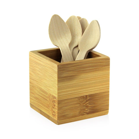 Packnwood Bamboo Cutlery & Napkin Holder L:2.5in W:2.5in H:2.5in - iFoodservice Online