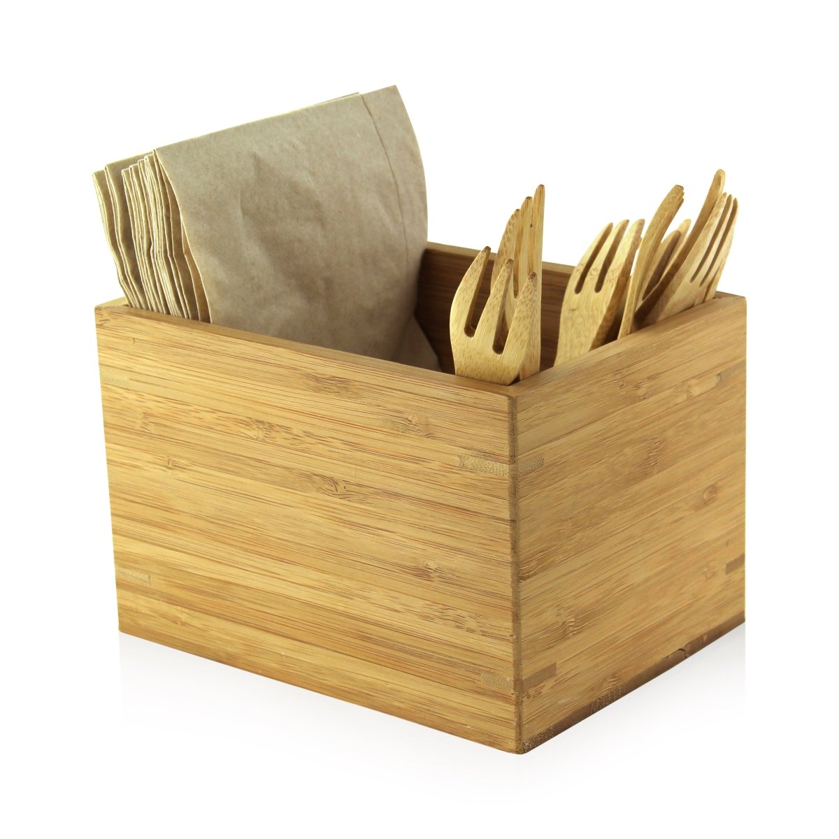 Packnwood Bamboo Cutlery & Napkin Holder L:6.3in W:4.7in H:4.1in - iFoodservice Online