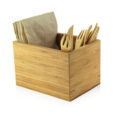 Packnwood Bamboo Cutlery & Napkin Holder L:6.3in W:4.7in H:4.1in - iFoodservice Online