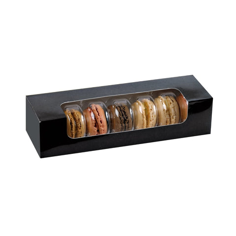 Packnwood Black Box with PET Window for 7 Macarons L:8.5in W:2.7in H:1.9in - iFoodservice Online