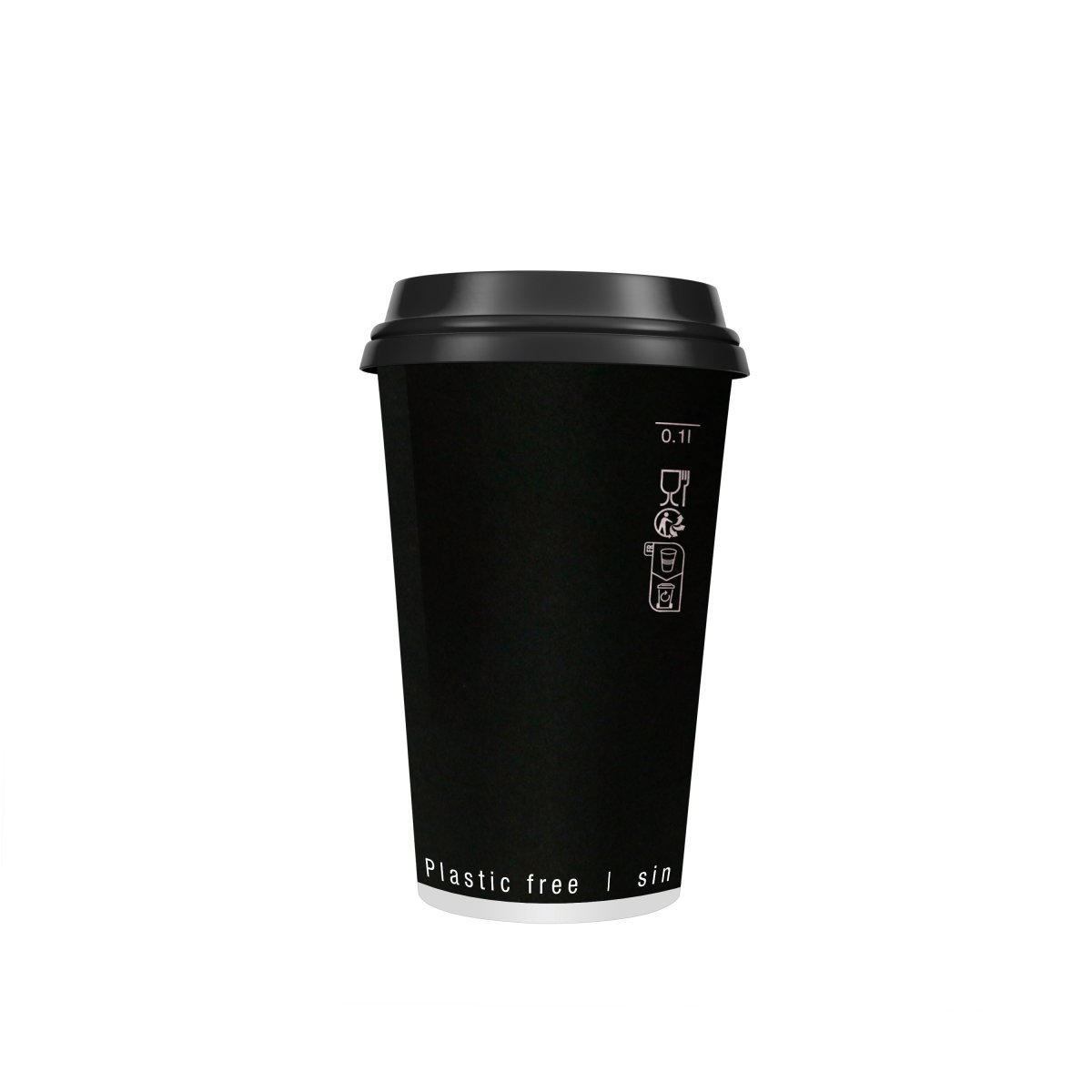 Packnwood Black Double Wall Paper Cup Plastic Free 10oz D:3.5in H:3.4in - iFoodservice Online