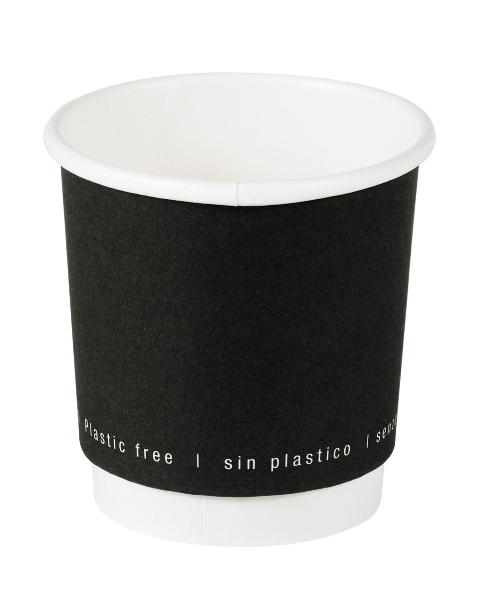 Packnwood Black Double Wall Paper Cup Plastic Free 4oz D:2.4in H:2.4in - iFoodservice Online