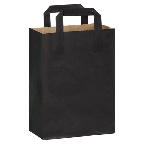 Packnwood Black Mini Paper Bag with Handle W:6.9in Gusset:3.5in H:9.1in - iFoodservice Online