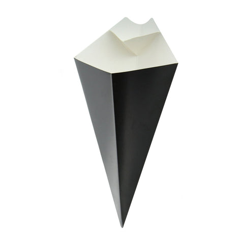 Packnwood Black Paper Cones with Built in Dipping Sauce Compartment 5oz L:7.5in W:4.5in - iFoodservice Online