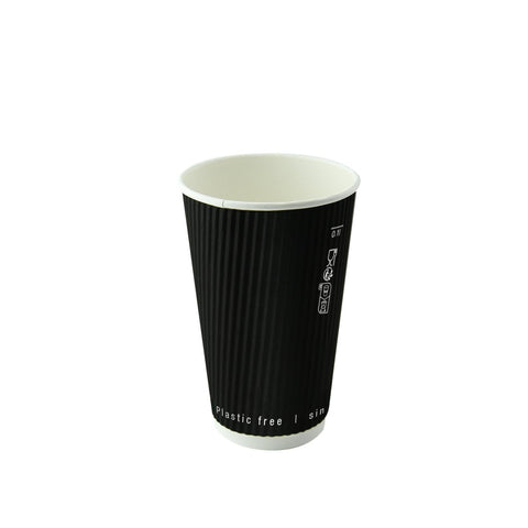 Packnwood Black Rippled Wall Cup Plastic Free 10oz D:3.5in H:3.4in - iFoodservice Online
