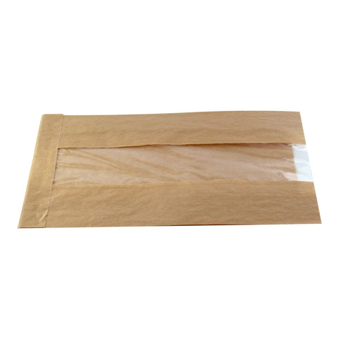 Packnwood Brown Kraft Bag with Window L:8.7in W:4.7in H:2in - iFoodservice Online
