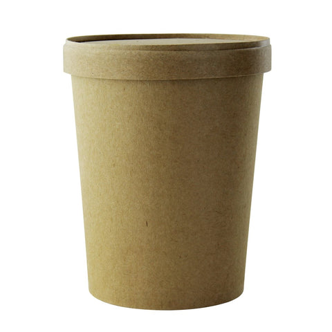 Packnwood Brown Kraft Soup Cup with Kraft Lid Included: 32oz D:4.5in H:5.5in - iFoodservice Online