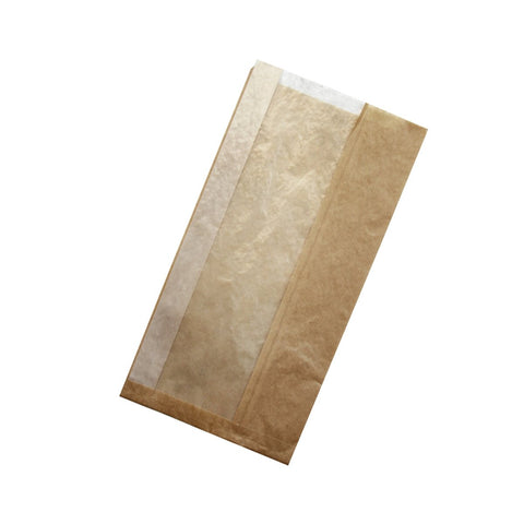 Packnwood Brown sandwich bag with crystal window L: 15.74in W: 7.9in H: 2.4 - iFoodservice Online