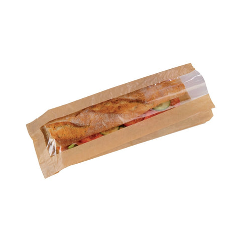 Packnwood Brown Sandwich Bag with Window L:13.8in W:3.9in H:1.6in - iFoodservice Online