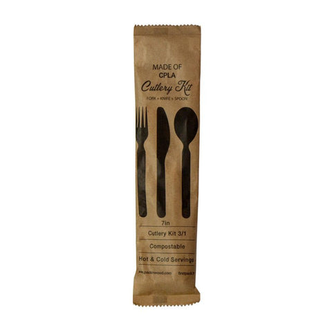Packnwood Compostable Bamboo Fiber 3/1 Cutlery Kit With Kraft Bag (Knife, Fork, Spoon) L:7in - iFoodservice Online